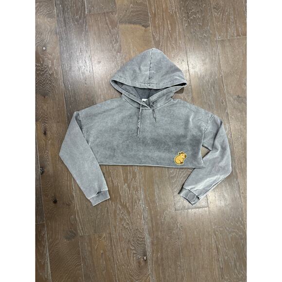 Capybara Crop Hoodie Long Sleeve Casual Fleece Hooded Sweatshirt Tee top - Picture 1 of 6